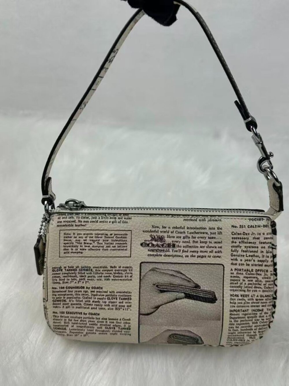 Coach Nolita 19 With Newspaper Print Wristlet Shoulder Bag Leather Chalk CDC27 - Picture 1 of 7